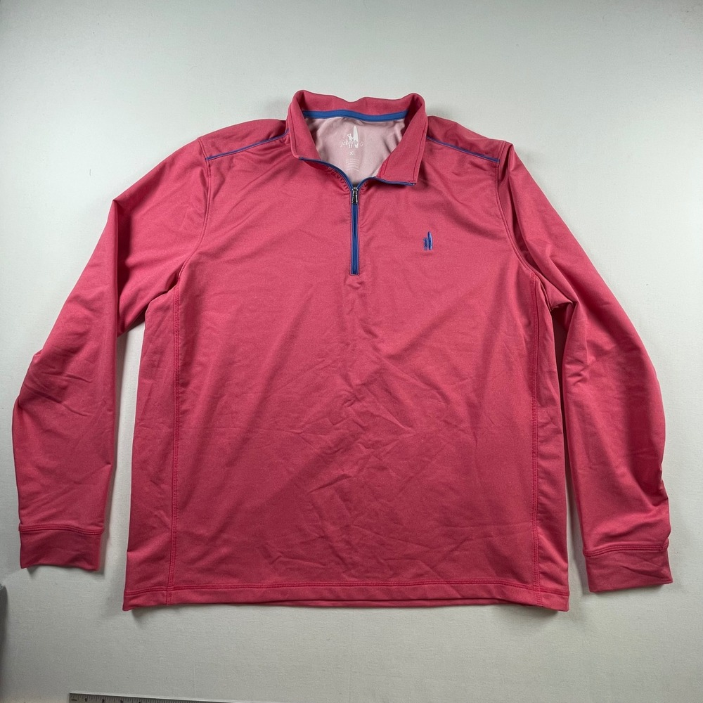 Johnnie-O Mens XL ThermoTech Quarter Zip Pullover Pink Heather Blue Trim Logo‎ - Picture 3 of 6